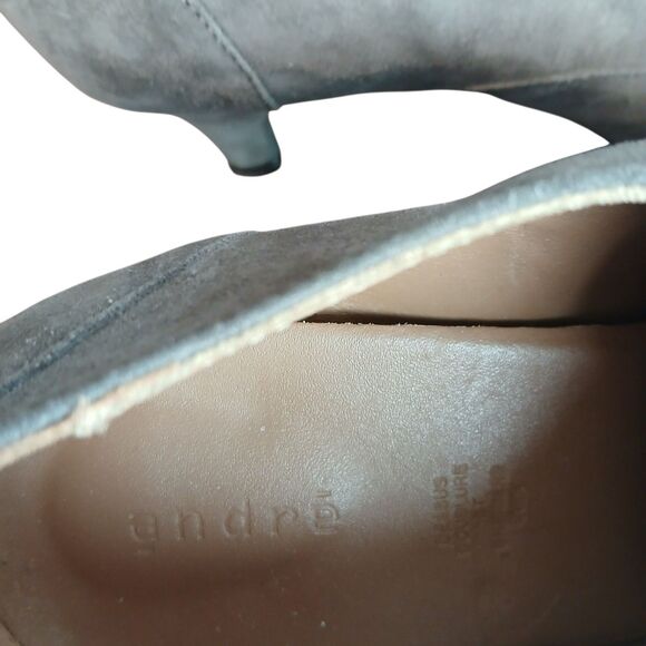 Andre' French Gray Suede Leather Sz 9 US Oxford Lace Heels Bootie Pump Dance - Picture 9 of 10